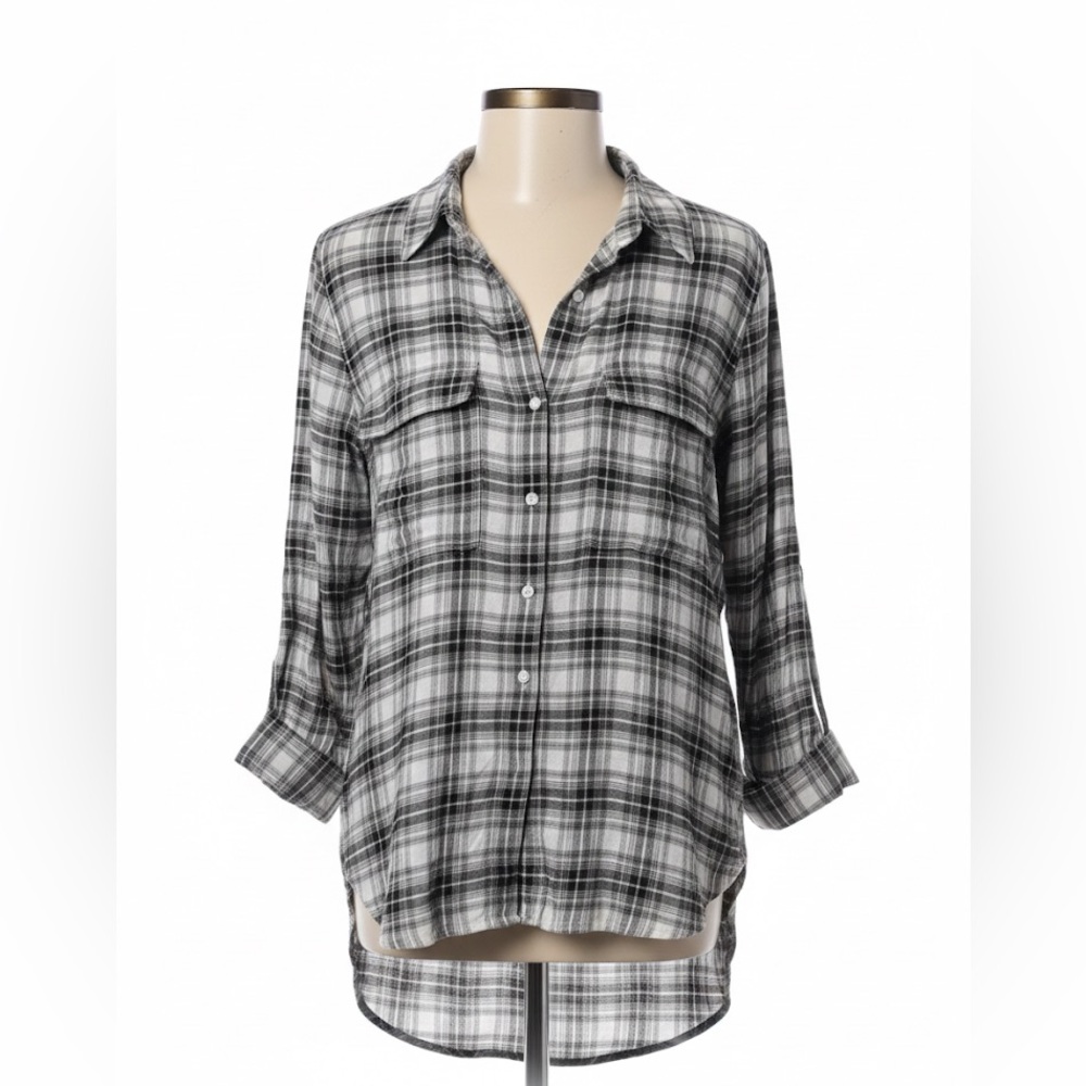 Aritzia The Group by Babaton Black Grey Plaid Button Down Shirt Small